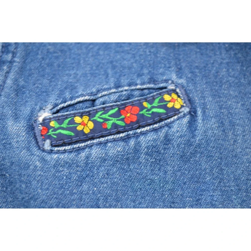 Vintage Pattiwack Blue Jean Denim Coverall Snap Legs Girls‎ Size 18M Flower Trim